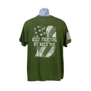 Veterans Mens Army Green T Shirt Large  Short Sleeve Keep Fighting We Need You